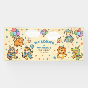 Party Animals Whimsical ZOO First Birthday WELCOME Banner
