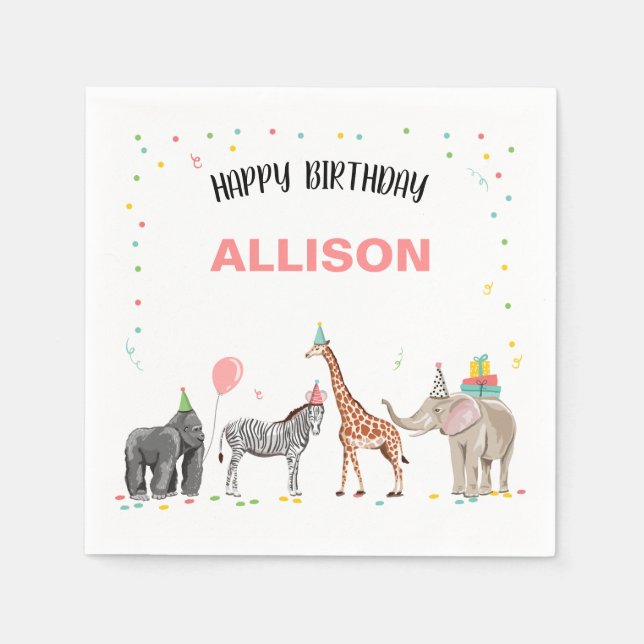 Party Animals Wild One Zoo Jungle Girl Birthday Napkin (Front)