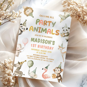 Party Animals Wild Safari 1st Birthday Invitation