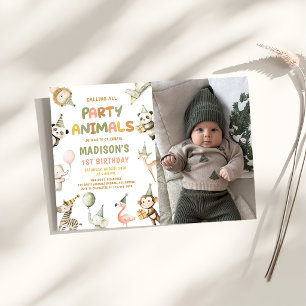 Party Animals Wild Safari 1st Birthday Photo Invitation