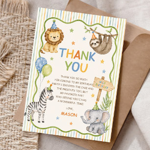  Party Animals Wild Safari Birthday Thank You Card