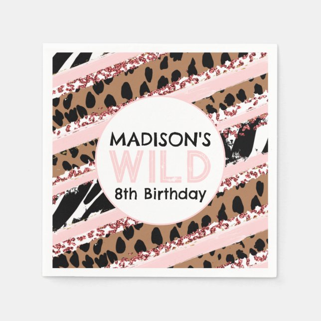 Party Animals Wild Safari Pink Girl Birthday Napkin (Front)