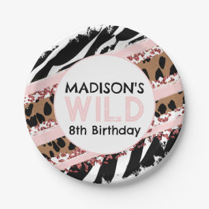Party Animals Wild Safari Pink Girl Birthday Paper Paper Plate