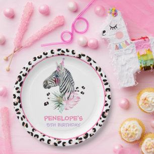 Party Animals Wild Safari Pink Girl Birthday Party Paper Plate