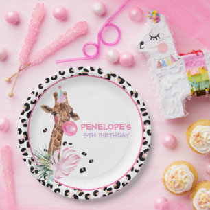 Party Animals Wild Safari Pink Girl Birthday Party Paper Plate