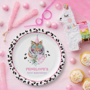 Party Animals Wild Safari Pink Girl Birthday Party Paper Plate