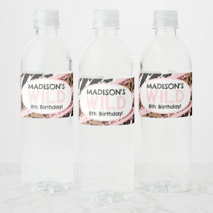 Party Animals Wild Safari Pink Girl Birthday Water Bottle Label