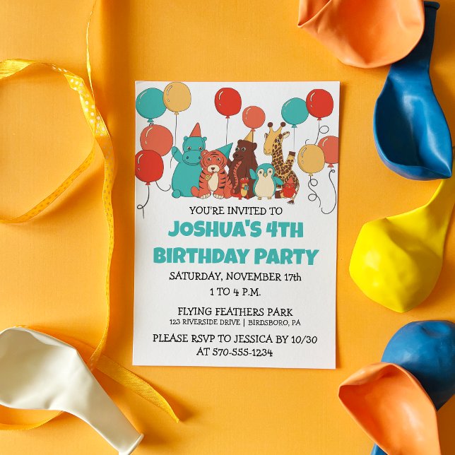 Party Animals with Balloons Personalised Birthday Invitation (Creator Uploaded)