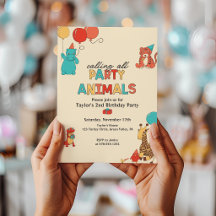 Party Animals with Balloons Retro Colours Birthday