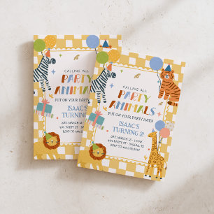 Party Animals   Yellow Safari Jungle Boys Birthday Invitation