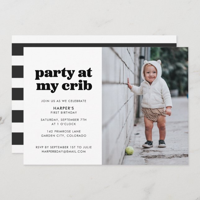 Party at My Crib 1st Birthday Party Invitation (Front/Back)