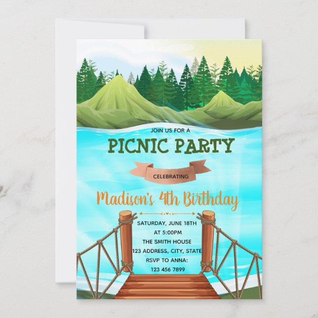 Party at the lake birthday theme invitation (Front)