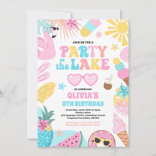 Party At The Lake Summer BBQ Birthday Party Invitation (Front)