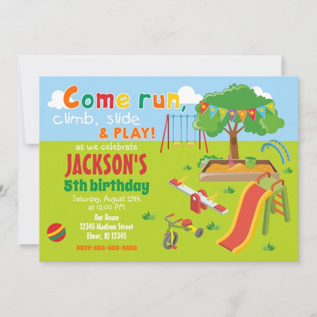 Party at the Park Playground Birthday Invitation (Front)