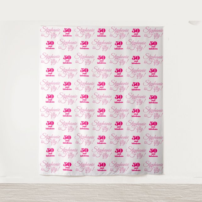 Party Backdrop Step and Repeat *50 and Fabulous* Tapestry (Front)