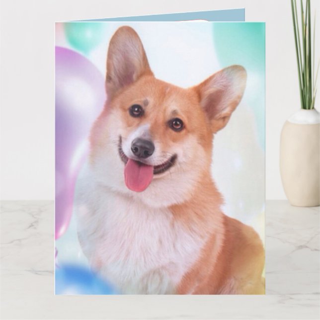Party Balloon Corgi Card (Front)