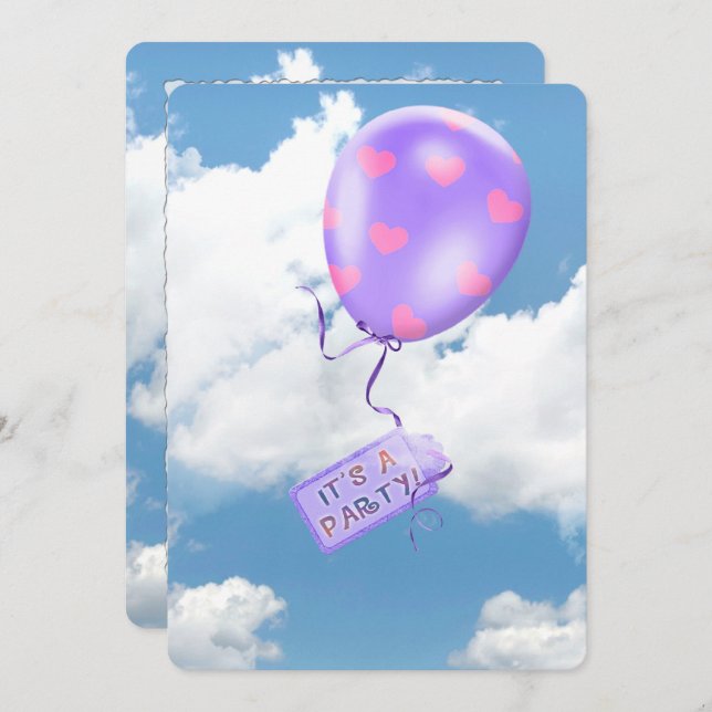 Party Balloon in sky Invitation (Front/Back)