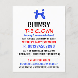 Party Balloon Kids Entertainer, Clown Advertising Flyer