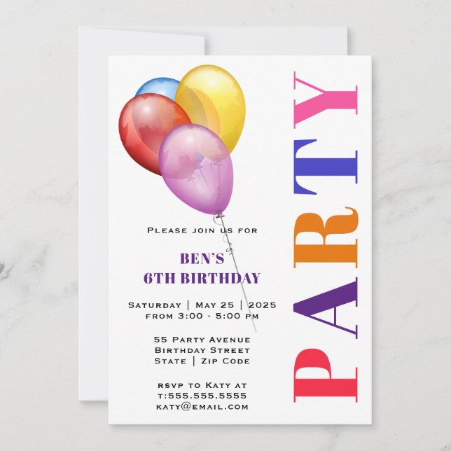 Party Balloons Birthday Invitation (Front)