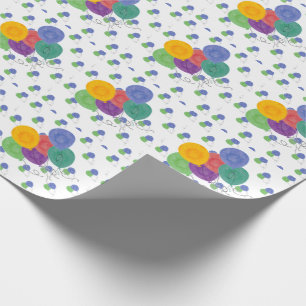 Party Balloons Blue Green Red Yellow Purple Wrapping Paper