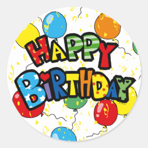 Party balloons happy birthday classic round sticker
