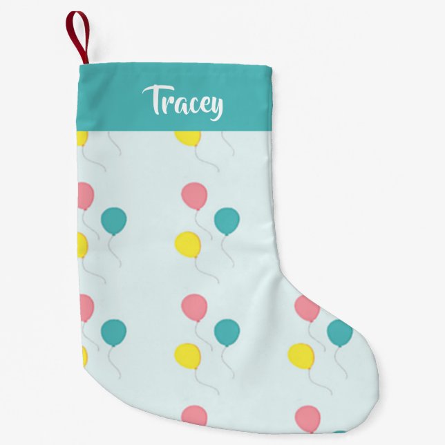 Party balloons on blue small christmas stocking (Front)