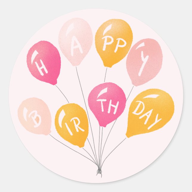 Party Balloons Pink Yellow Kid Happy Birthday Classic Round Sticker (Front)