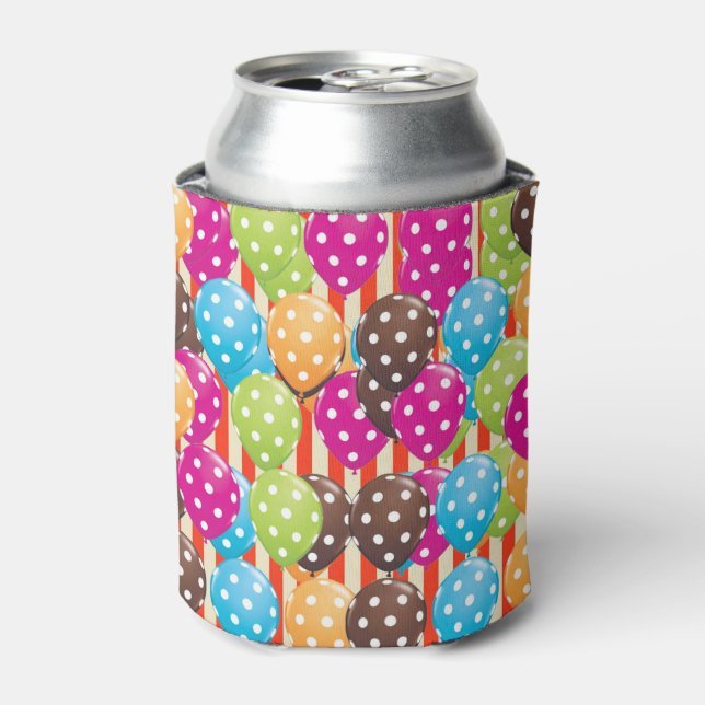 Party Balloons Stripes polka dots circus Fun Can Cooler (Can Front)
