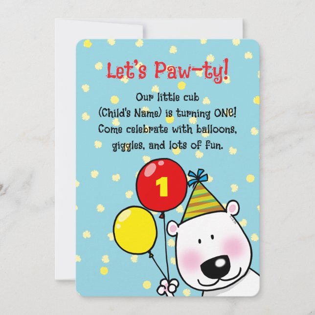 Party Bear with Balloons (1st birthday) Invitation (Front)