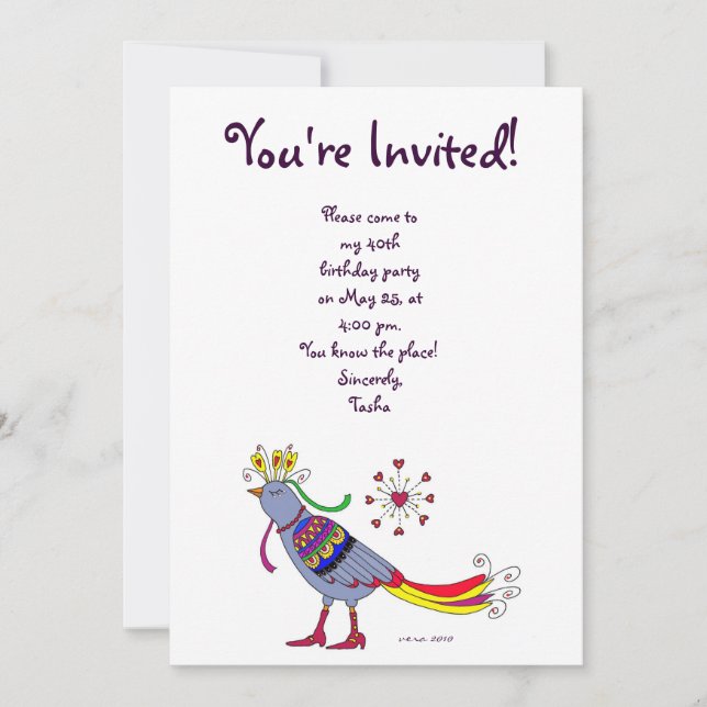 Party Bird Ukrainian Folk Art by Vera Trembach Invitation (Front)