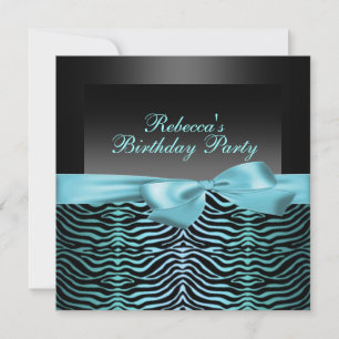 Party Black & Blue Zebra Birthday Invitation