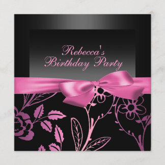 Party Black & Pink Flower Birthday Invitation