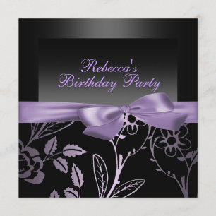 Party Black & Purple Flower Birthday Invitation
