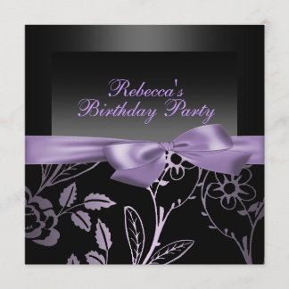 Party Black & Purple Flower Birthday Invitation