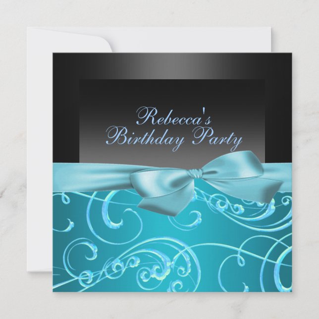 Party Blue Swirls Birthday Invitation (Front)