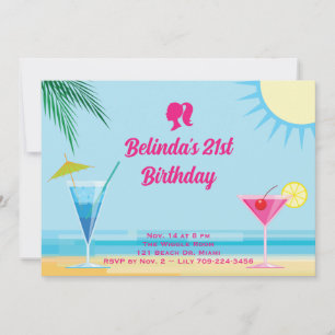 Party Blue Tropical Beach 21st Birthday Party  Invitation