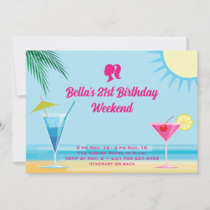 Party Blue Tropical Beach 21st Birthday Weekend Invitation