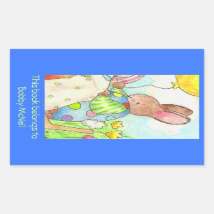 Party Bunny bookplate Rectangular Sticker