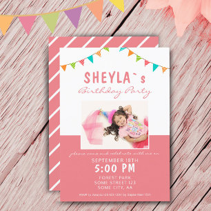 Party Bunting Flags Girl Photo Birthday Party Invitation