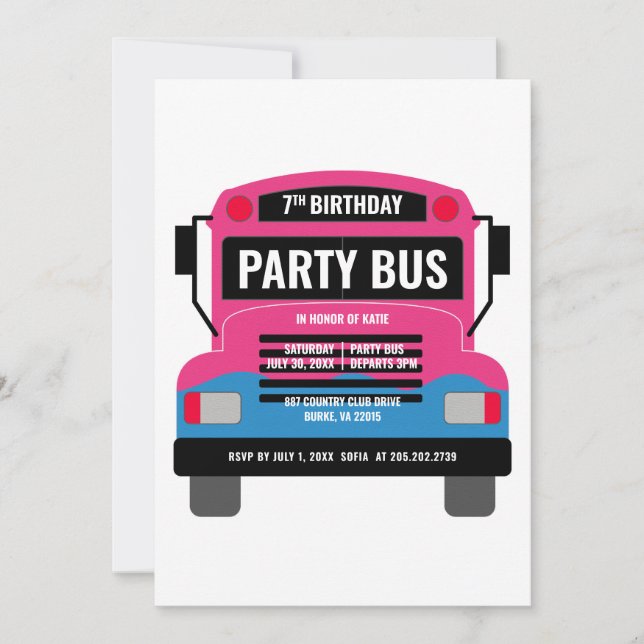 Party Bus Birthday Invitation (Front)