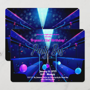 Party Bus Glow Party Club Hopping 21st Birthday Invitation
