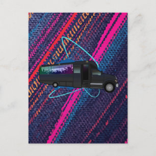 Party Bus Time Fibre Light Streaks Neon Nightlife Postcard