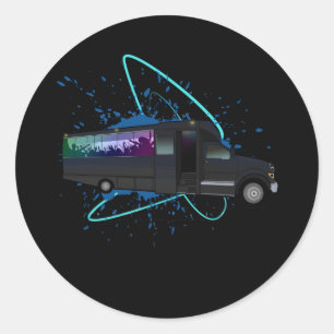 Party Bus Time Neon Nightlife Fun Celebration Classic Round Sticker