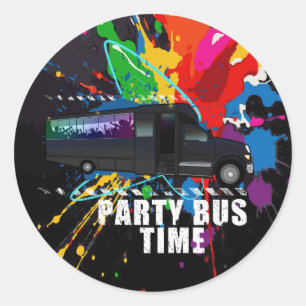 Party Bus Time Neon Paint Splatter Nightlife Classic Round Sticker
