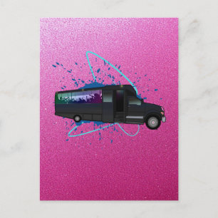 Party Bus Time Pink Glitter Glam Nightlife Postcard