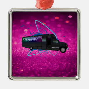 Party Bus Time Pink Glitter Pour Glam Nightlife Metal Ornament
