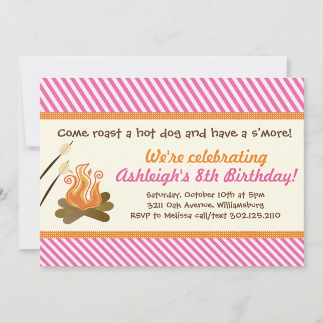 Party by the Campfire (Pink) Birthday Party Invitation (Front)