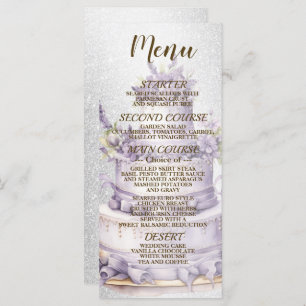 Party Cake Lavender Floral Elegant Wedding Menu