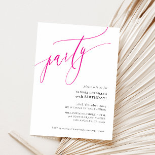 PARTY calligraphy stylish minimal hot pink Invitation
