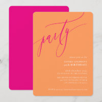 PARTY calligraphy stylish minimal orange pink